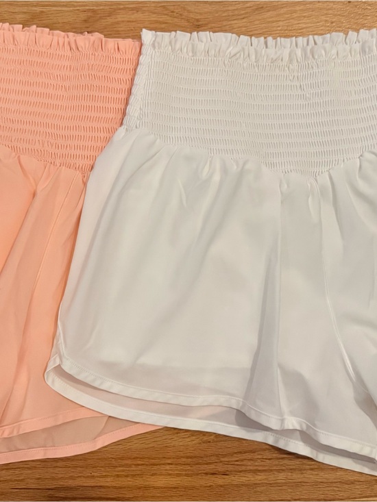 aerie Pants - aerie Peach and White Smocked-Waist Athletic Shorts Duo